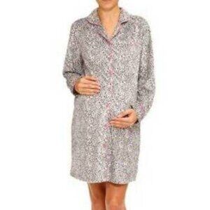 Dream Cafe Maternity Nightgown XL Fleece Gray Animal Long Sleeve Pajamas Winter